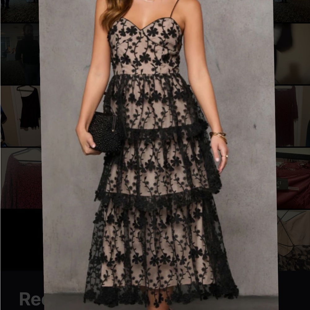 *NWOT* Endless Rose Black Floral Lace Maxi Dress